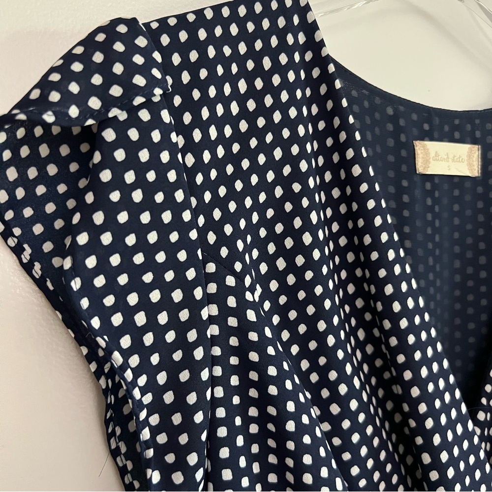 Altar’d State Navy Blue Polka Dot Sweetheart Flare Dress - Picture 4 of 11